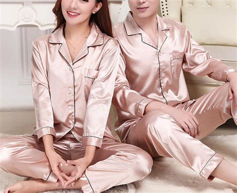 Mens Womens Silk Satin Pajamas Pyjamas Lovers Loungewear Sleepwear Set