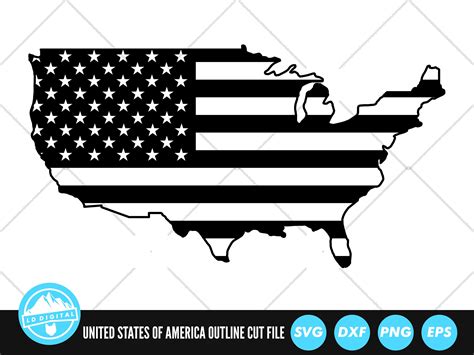 Us Map Outline Flag Svg Files Us Outline Map And Flag Cut Files