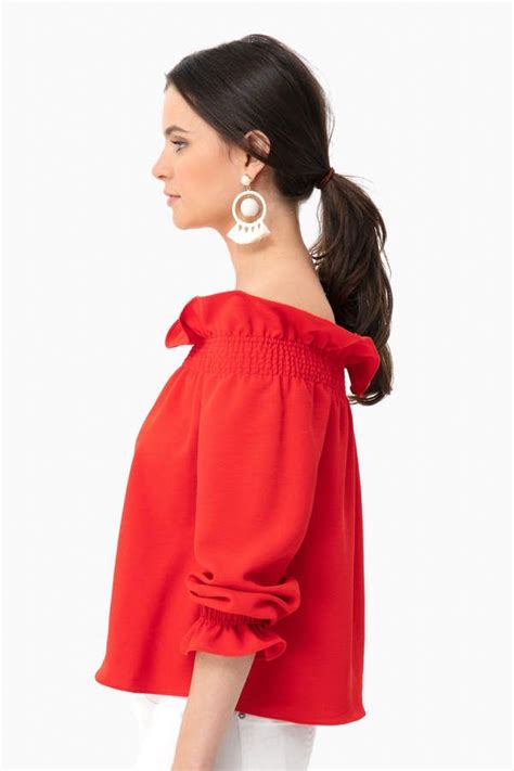 Red Off The Shoulder Marguerite Blouse Tuckernuck Blouse Off The