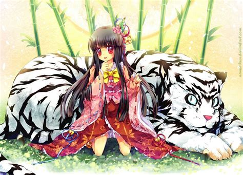 Check spelling or type a new query. A cute Asian manga character poses with a white tiger in ...