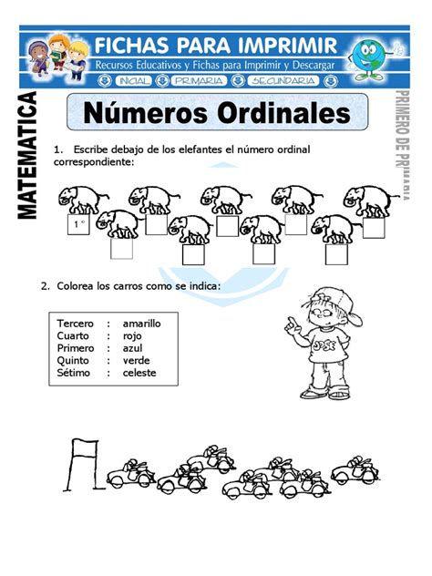 Ficha De Numeros Ordinales Para Primero De Primaria Matemáticas