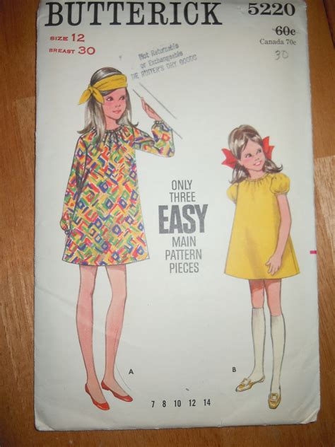 Vintage Butterick Girls Size 12 Dress Pattern 5220 Uncut Children