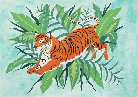 Wild Tiger Illustration Art Print Jungle Tiger Painting Etsy