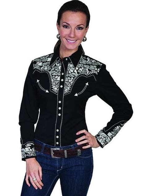 Scully Womens Embroidered Yoke LS Western Show Shirt Western Wear