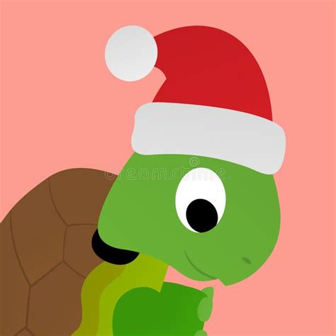 Turtle Stands While Wearing A Santa Hat Cute Illustration Cartoon