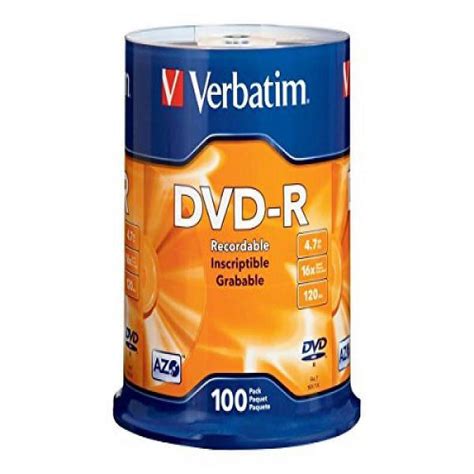 Verbatim 4 7gb Up To 16x Branded Recordable Disc Dvd R 100 Disc Spindle 95102