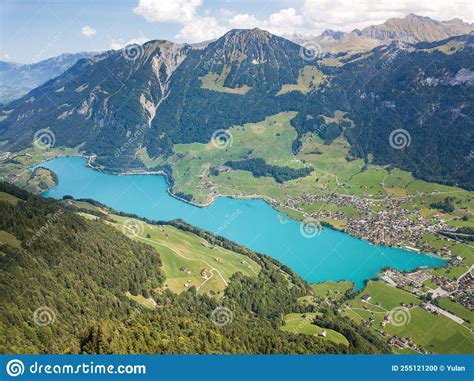 Aerial Image Of Lake Lungern Valley Vewi From Turren Peaks In The Swiss