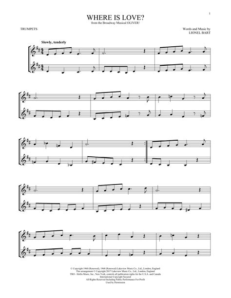 Lionel Bart Where Is Love From Oliver Sheet Music Notes Download Printable Pdf Score 417427