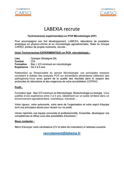 Lettre De Motivation Technicien De Laboratoire Agroalimentaire  Elaine
