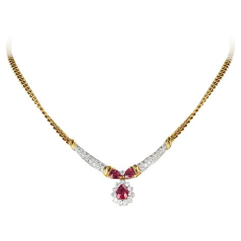 Exquisite Multi Shape Burma Ruby And Diamond Necklace For Sale At
