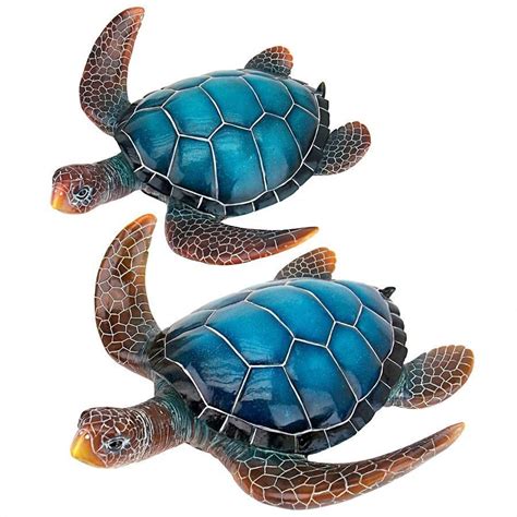 Blue Sea Turtle Statues Set Of Two Turtle Outline Sea Turtle Art Sea