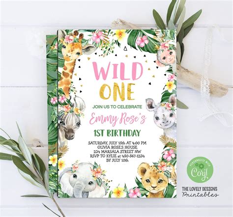 Wild One Birthday Invitation Girl Wild One Jungle Birthday Etsy Uk