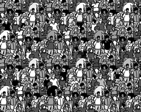 Crowd Big Group People Seamless Pattern Black And White Stock Vector