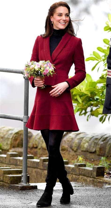Kate Middleton In A Red Coat Dress Over A Black Turtleneck Tights And