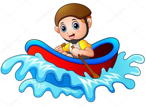 No es necesario ser socio. Dibujos animados niño remando en un bote sobre un fondo ...