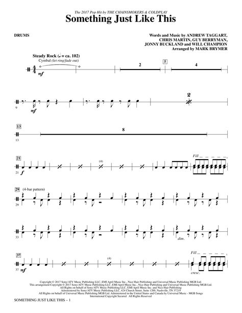 Something Just Like This Drums Sheet Music Mark Brymer Choir Instrumental Pak
