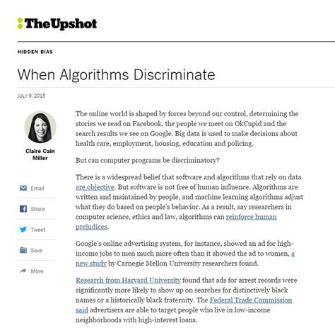 An Article On The Topic When Algorthis Discriminate Is Featured In The