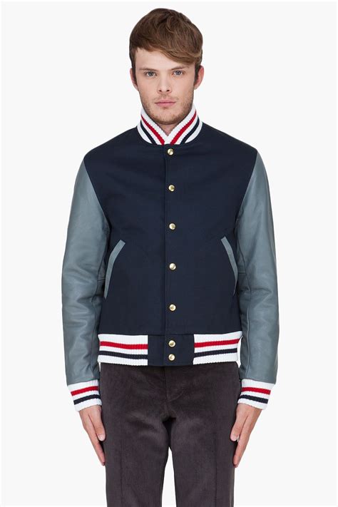 Thom Browne Leather Trim Machintosh Varsity Jacket Jackets Varsity