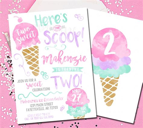 Two Sweet Ice Cream Birthday Invitations Msar Blogs Frame Store