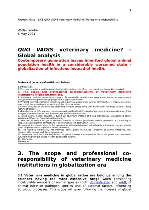 Pdf 553 Quo Vadis Veterinary Medicine Professional Responsibility