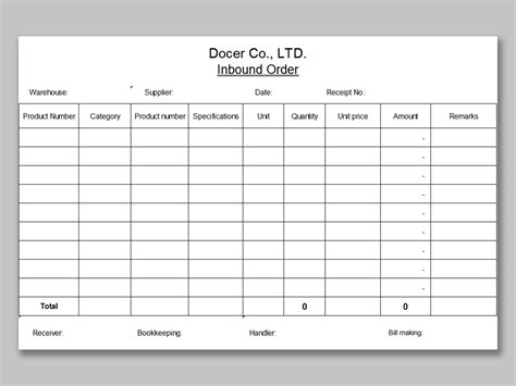 EXCEL Of Basic Inbound Order Xlsx WPS Free Templates