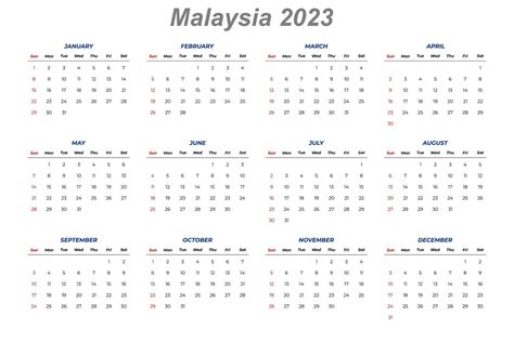 Free Printable Malaysia 2023 Calendar With Holidays Pdf