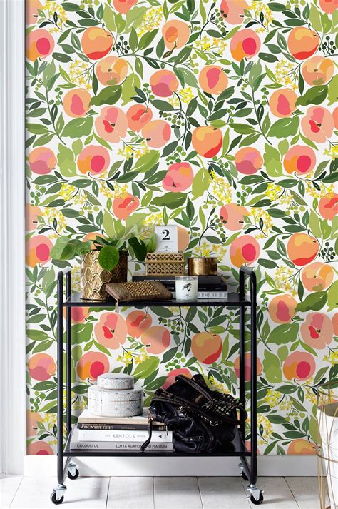 This beautiful gallery wrapped canvas artthis beautiful gallery wrapped canvas art is the perfect piece of wall decor for that bare wall. Peach - removable wallpaper - green wall mural | Reusable ...