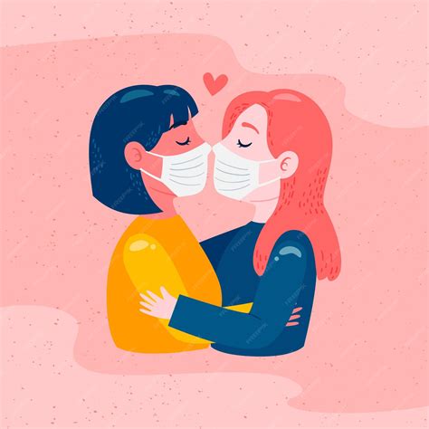 beso de pareja de lesbianas en estilo de dibujos animados vector premium