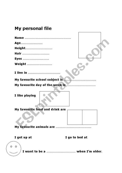 English Worksheets My Personal Profile