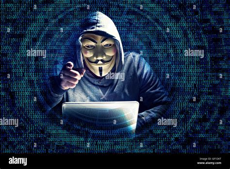 Portrait Of Hacker With Mask And Binary Code Background Stock Photo Alamy