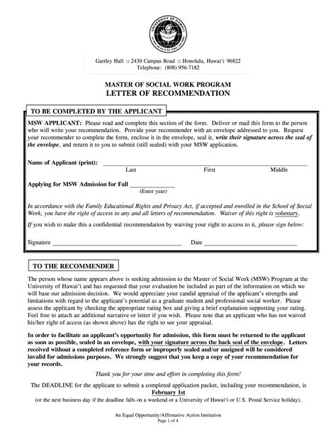 Social Work Reference Letter Templates At