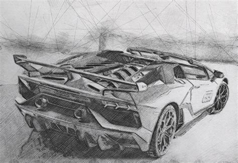 Car Drawing Pencil Lamborghini Aventador Svj 63 Roadster Car Drawings