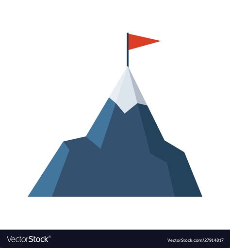 Snowy Mountain With A Flag On Top Icon Colorful Vector Image