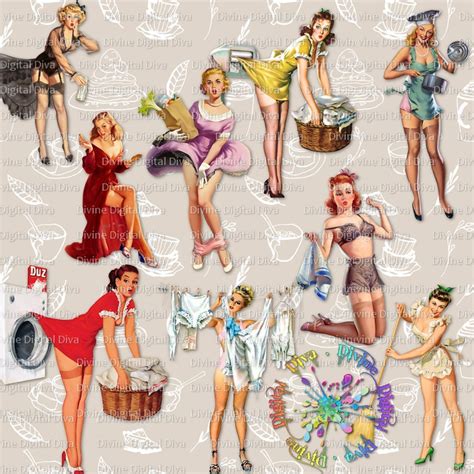Housewife 50s Vintage Pinup Girls Clipart Instant Download Housewives