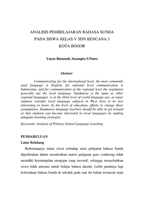 Pembelajaran Bahasa Sunda - ANALISIS PEMBELAJARAN BAHASA SUNDA PADA
