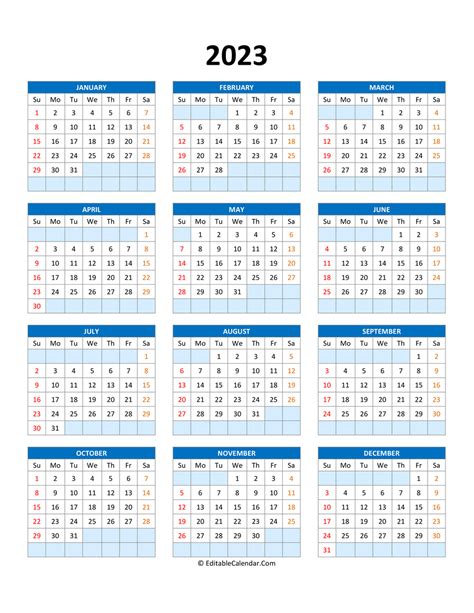 Editable Calendar Template 2023