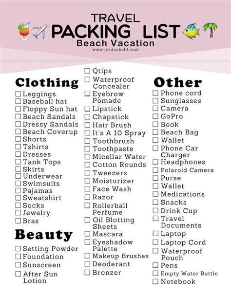 packing list   beach vacation  printable packing tips