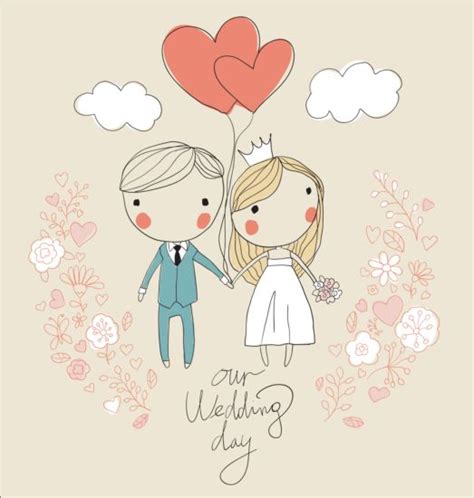 Cute Wedding Card Hand Drawn Vector 04 Vector Card Free Download