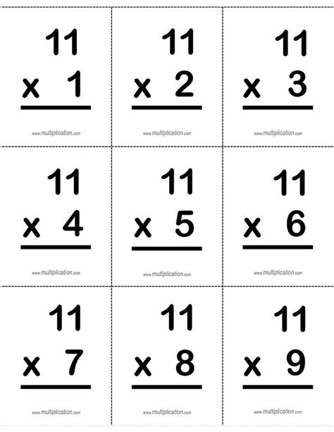 11s 11 X Multiplication Fact Flash Cards Front Flash Card Template