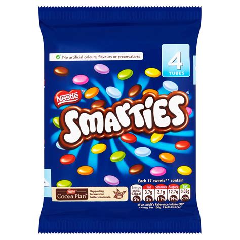 Smarties Milk Chocolate Sweets Tube Multipack 38g 4 Pack Multipacks
