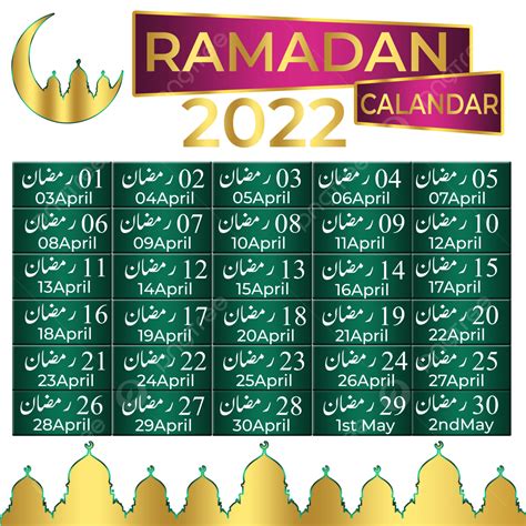 Calendário Ramadan Kareem 2022 Png Ramadã Calendário 2022 Imagem