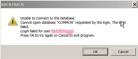 Cannot Open Database Common Requested By The Login Backtrack Error Message Article