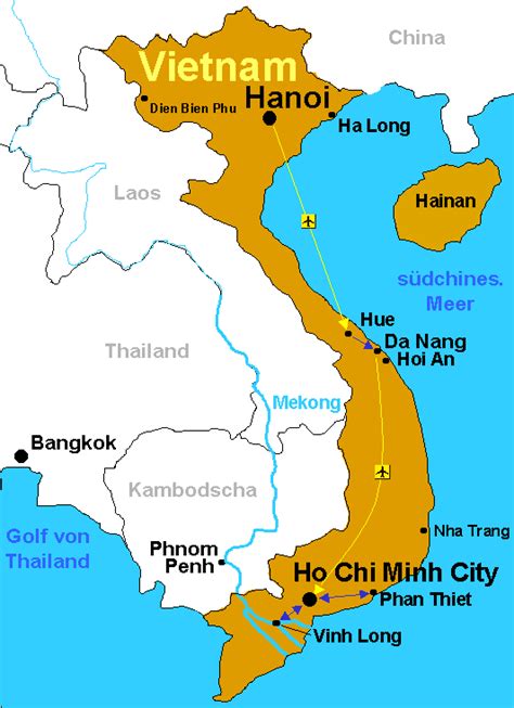 Hier eine schematische vietnam karte mit den sehenswürdigkeiten zur urlaubsplanung. Yvee & Günter in Vietnam: 01.08.11 - 01.09.11