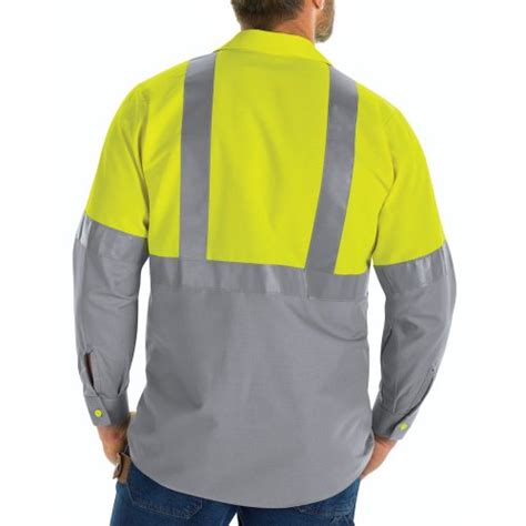 Red Kap Hi Visibility Ripstop Color Block Long Sleeve Work Shirt Type R