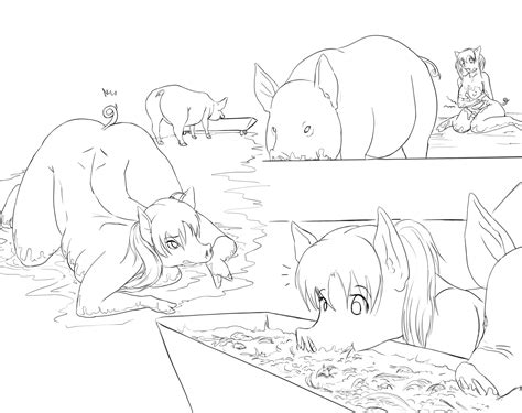 Rule 34 All Fours Ass Black And White Boar Breasts Female Feral Human Interspecies Line Art