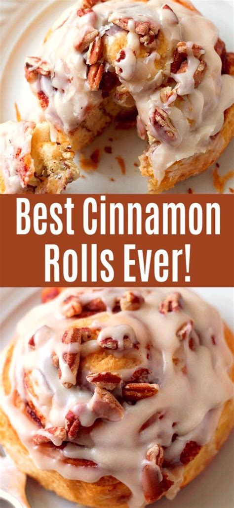 Cinnamon Rolls With Icing And Pecans On Top Are Shown In This Collage