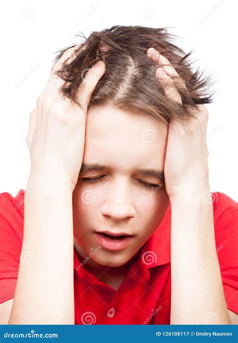 Teen Boy With Headache Isolated On White Stock Image Image Of Child