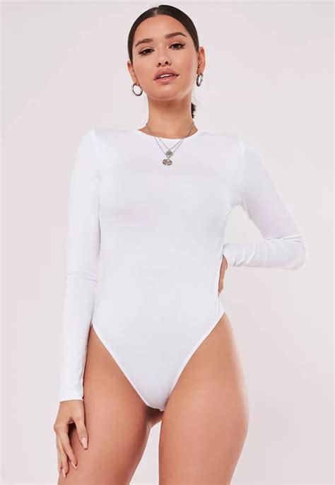 Missguided White Long Sleeved Jersey Bodysuit White Long Sleeve Bodysuit Long Sleeve Jersey