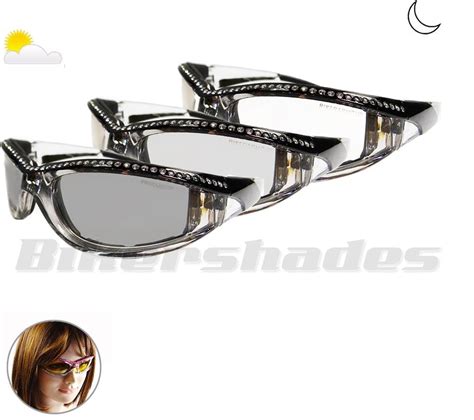 Transition Motorcycle Sunglasses Chrome Pink Rhinestones Photochromic Women S M Ebay