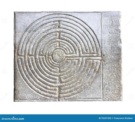 Medieval Labyrinth Carved On The Facade Of A Romanesque Church O Stock
